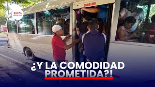 Nuevos microbuses bajo cuestionamiento por pasajeros viajando de pie