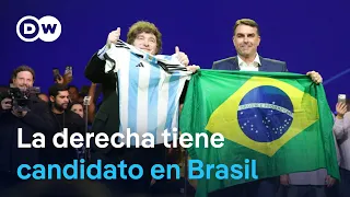 Flávio Bolsonaro launches his presidential candidacy alongside Milei.
