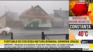 Furtunile de cod roșu mătură România, grindină uriașă