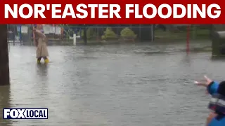 High tide flooding swamps Riverside Boulevard in Long Beach