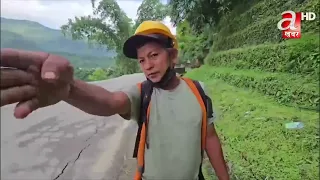 धादिङको कृष्णभीरमा बाढीले कटान गरेपछि सडक भासियो