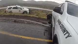 Video shows Utah Highway Patrol and county deputy's vehicles hit on I-15