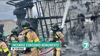 Atahualpa sculpture catches fire in Caranqui Plaza, Ibarra