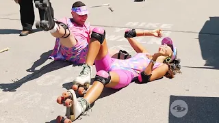 Sofía and Juan Pablo fall while recreating a ‘Barbie’ scene in L.A. | La Vuelta al Mundial en 80 ...
