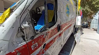 'This is not a film': Bullet-riddled Ukrainian ambulance displayed by Russian embassy in Lisbon
