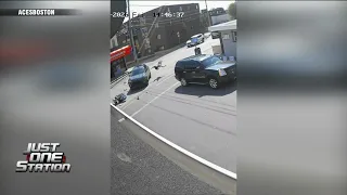 Scary slam as car collides with moped in Revere, sending 28-year-old man flying