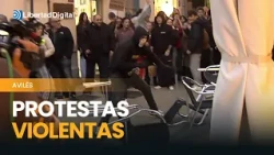 Violentas protestas de la izquierda radical contra Vox en Avilés