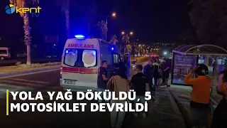 OIL SPILLED ON THE ROAD, 5 MOTORCYCLES CRASHED