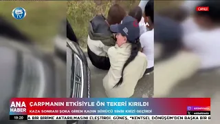 Çarpmanın etkisiyle ön tekeri kırıldı!