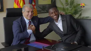 Laporta reaparece tras sus problemas de salud en la firma del contrato de Bisiwu