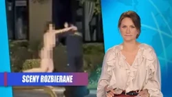 Naked and aggressive woman in the city center. She attacked a guard