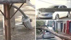 Strong winds cause destruction and downed power poles
