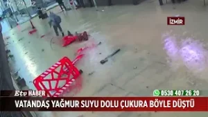 Vatandaş yağmur suyu dolu çukura böyle düştü
