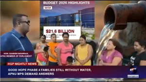 В рамках программы Good Hope Phase 4 семьи по-прежнему остаются без воды, депутаты от APNU требую...