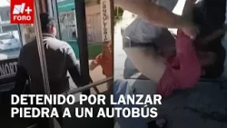 Drunk man throws rock at bus and hits a woman in Nuevo León