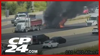 Parts of Hwy. 401 closed in North York due to dump truck fire
