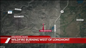 Wildland fire burning west of Longmont in Boulder County on Wednesday