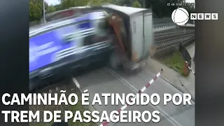 Truck hit head-on by passenger train