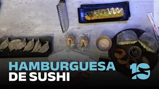 Two fast-food classics with a sushi twist: hot dog and burger