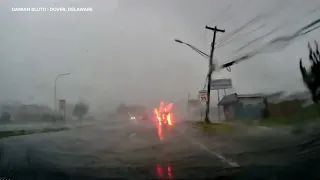 Dashcam captures moment tornado rips roof off building in Dover, Delaware