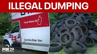 Truck gets stuck in mud after illegally dumping 'hundreds of tires' in Fairmount Park