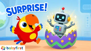 Larry Opens Surprise Eggs! | Animals, Vehicles & Games | Toddler Learning Video | BabyFirst