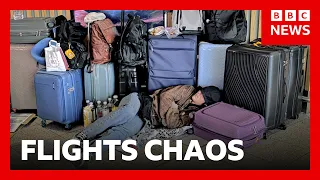 Passengers describe chaos as hundreds more flights cancelled across UK airports | BBC News