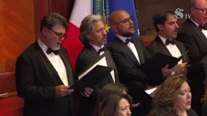 Concerto di Natale 2025. Ministro Giuli, Macciardi (Sovrintendente San Carlo) e Bruno Vespa