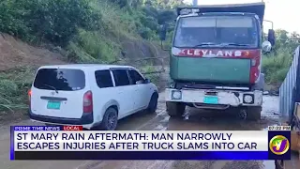 St Mary Rain Aftermath: Man Narrowly Escapes Injuries After Truck Slams Into Car  | TVJ News