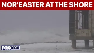 50 mph wind gusts and 10-foot waves batter the Jersey Shore