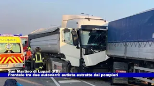 San Martino di Lupari (PD). Frontale tra due autocarri: autista estratto dai pompieri 27.02.2026