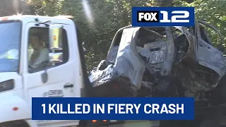 1 killed in fiery crash near Mt. Calvary Cemetery in SW Portland