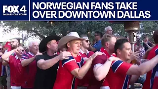 Norwegian fans practice 'Viking row' at Downtown Dallas bar