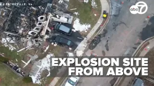 Aerial view of Centreville blast site as crews search for gas leak