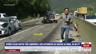 DOUBLE TRAILER TRUCK COLLIDES WITH THREE TRUCKS AND SIX CARS DESCENDING THE MOUNTAIN ON BR-277