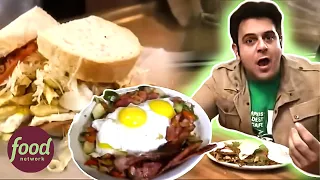 Adam Tries GIANT Pittsburgh Sandwiches Stuffed With French Fries | Man V Food With Adam Richman