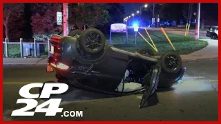 Two people injured after crash flips car in North York