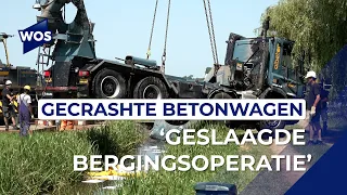 Rescue operation for crashed concrete mixer