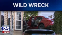 ‘Like a movie scene’: Car goes airborne, slams into Boston home