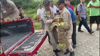 Bomberos atrapan a cocodrilo que andaba merodeando en la residencial Los Castaños en Choloma