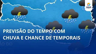 Weather forecast with rain and chance of storms