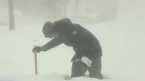 7's Rob Way showing off the wet, heavy snow falling in Marshfield