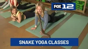 Bonnie Silkman and Joe V. try snake yoga in NE Portland