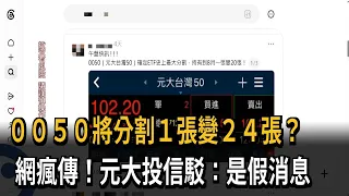 網瘋傳0050將分割"1張變24張"? 元大投信:假消息－民視新聞