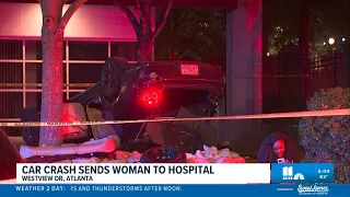 Car crash sends woman to hospital in Atlanta