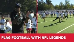 Jerry Rice and Steve Young teach girls flag football at Jesuit