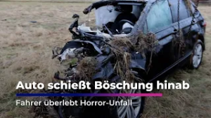 Auto schießt Böschung hinab - Fahrer überlebt Horror-Unfall