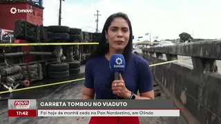 Semi-truck overturns on overpass, causing traffic gridlock on Pan Nordestina in Olinda | #NovaGeral