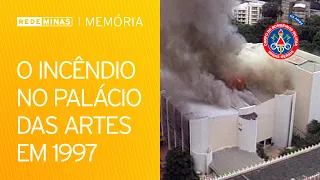 The fire that destroyed the Great Theater of the Palace of Arts [Minas Memory Network]