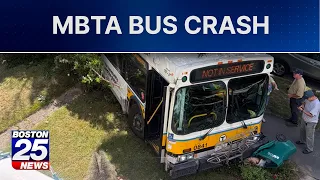 MBTA bus leaves trail of destruction after plowing into cars in Medford